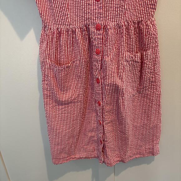 The Vermont Country Store Dress Womens Medium Pink White Seersucker Button Front - Picture 4 of 11